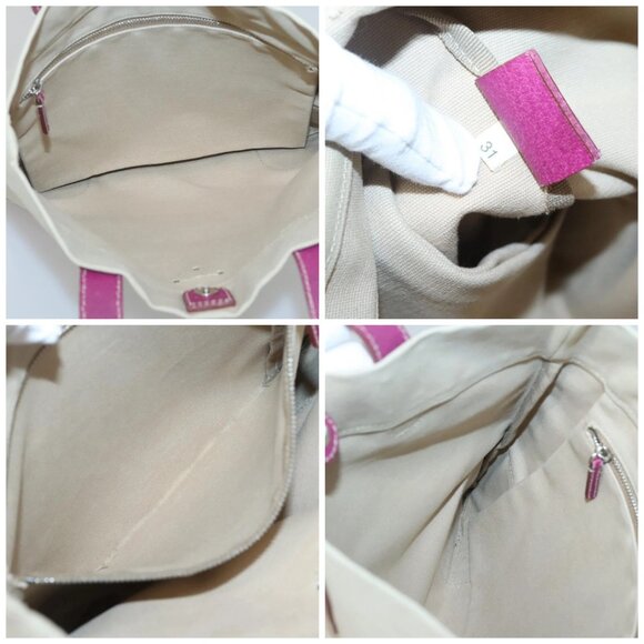 PRADA Hand Bag Canvas Leather Beige Purple Silver Auth - Picture 15 of 16